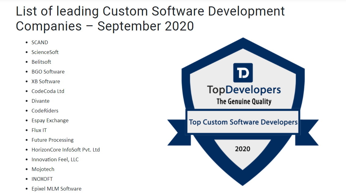 CodeRiders became the most efficient software development company by TopDevelopers.co The most efficient software development companies by TopDevelopers.co