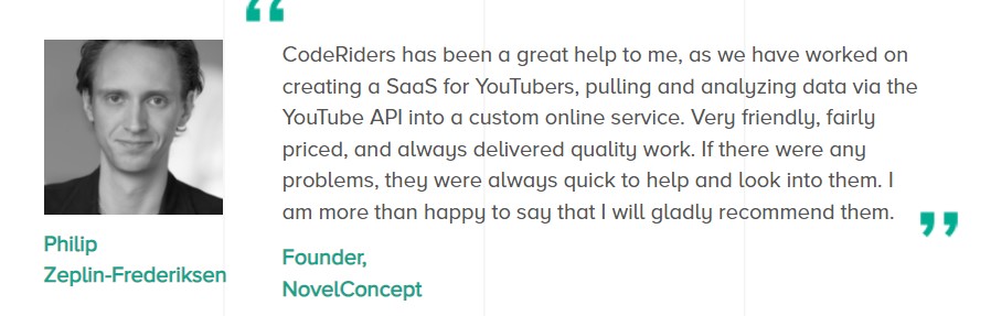 CodeRiders is a recognized software development company offering marketing software solutions CodeRiders’ client review about YouTube Analytics, Optimization, and tracking SaaS application