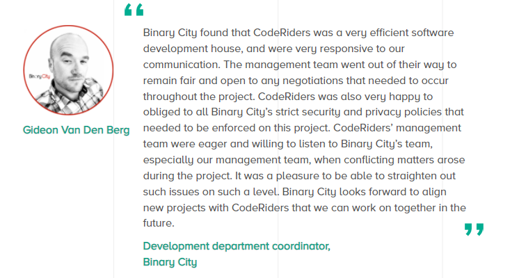 Client's review about CodeRiders software development and design serviceswealth management system Clients appreciate CodeRiders' web design and development services
