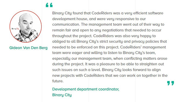 CodeRiders software company developed and built a wealth management system and got a review from the client CodeRiders clients review about a well management fintech system