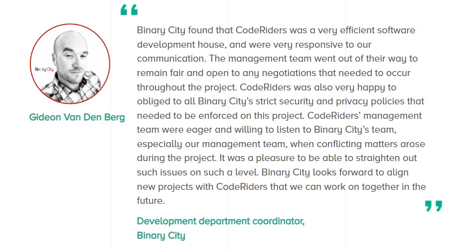 CodeRiders offers financial software solutions for example a wealth management system Customers review about their custom wealth management system built by CodeRiders software company