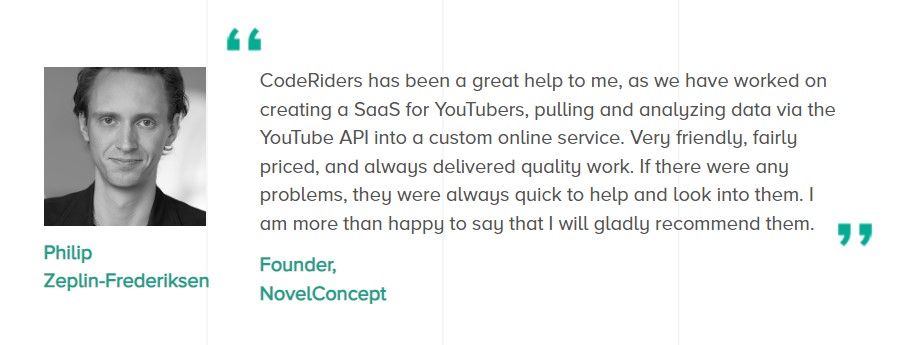 CodeRiders builds custom marketing and analytics software solutions Customer's review on custom software solutions in marketing and analytics by CodeRider