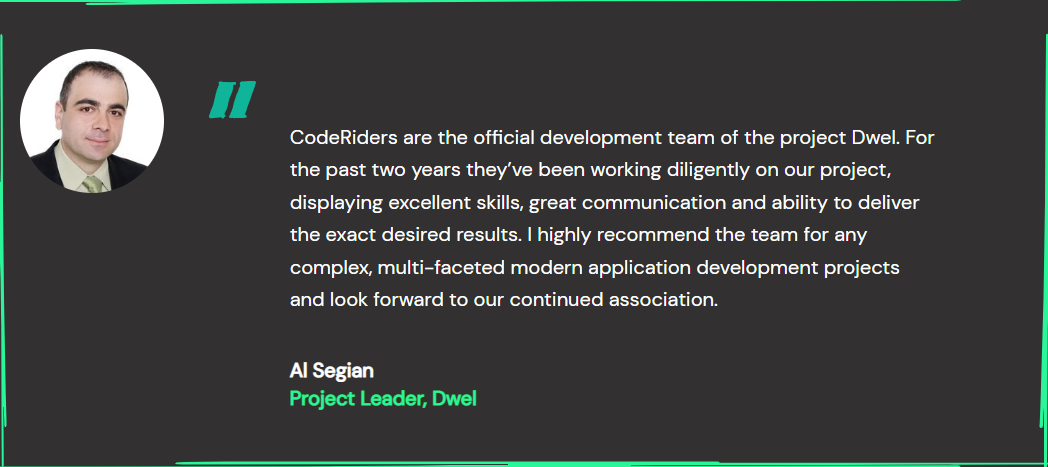 2 software developers from CodeRiders developed a private, cloud-based operating system for Dwel loyalsoft company Dwel offers a lifestyle management system build by CodeRiders to help manage every aspect of digital life